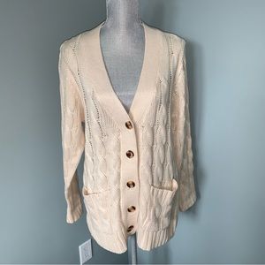YUCAN cozy cable knit cardigan long sleeve button down sweater womens size small